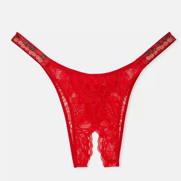 Victoria's Secret Very Sexy Red Lace Cherry Shine Strap Brazilian Panty NWT - Picture 7 of 12